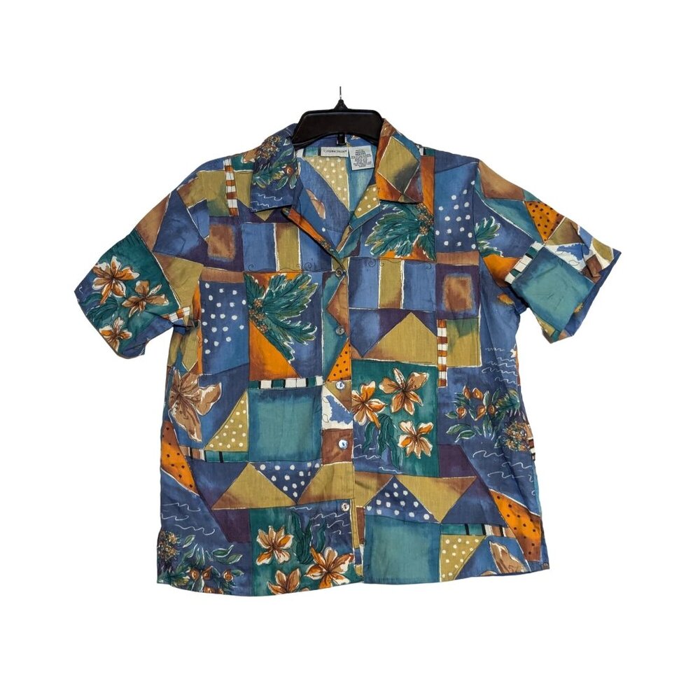 Cabin Creek Petite Medium Hawaiian Shirt Patchwork Floral Cotton Blend PM